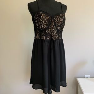 Black lace and chiffon cocktail dress